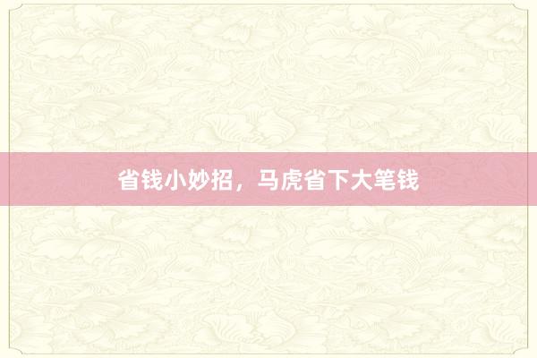省钱小妙招，马虎省下大笔钱
